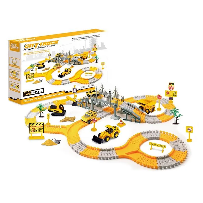 Самтой 276PCS Образовательные строительные машины Игровая трасса для автомобилей Инженерный железнодорожный автомобиль With2 Мини-автомобили