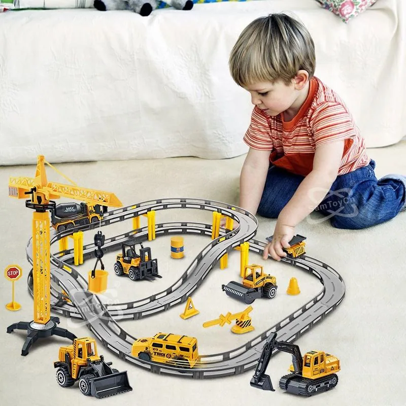 Самтой 1: 64 32PCS Электрические строительные игрушки автомобили для сборки гибкая слотовая гоночная трасса для детей пластиковая игрушка