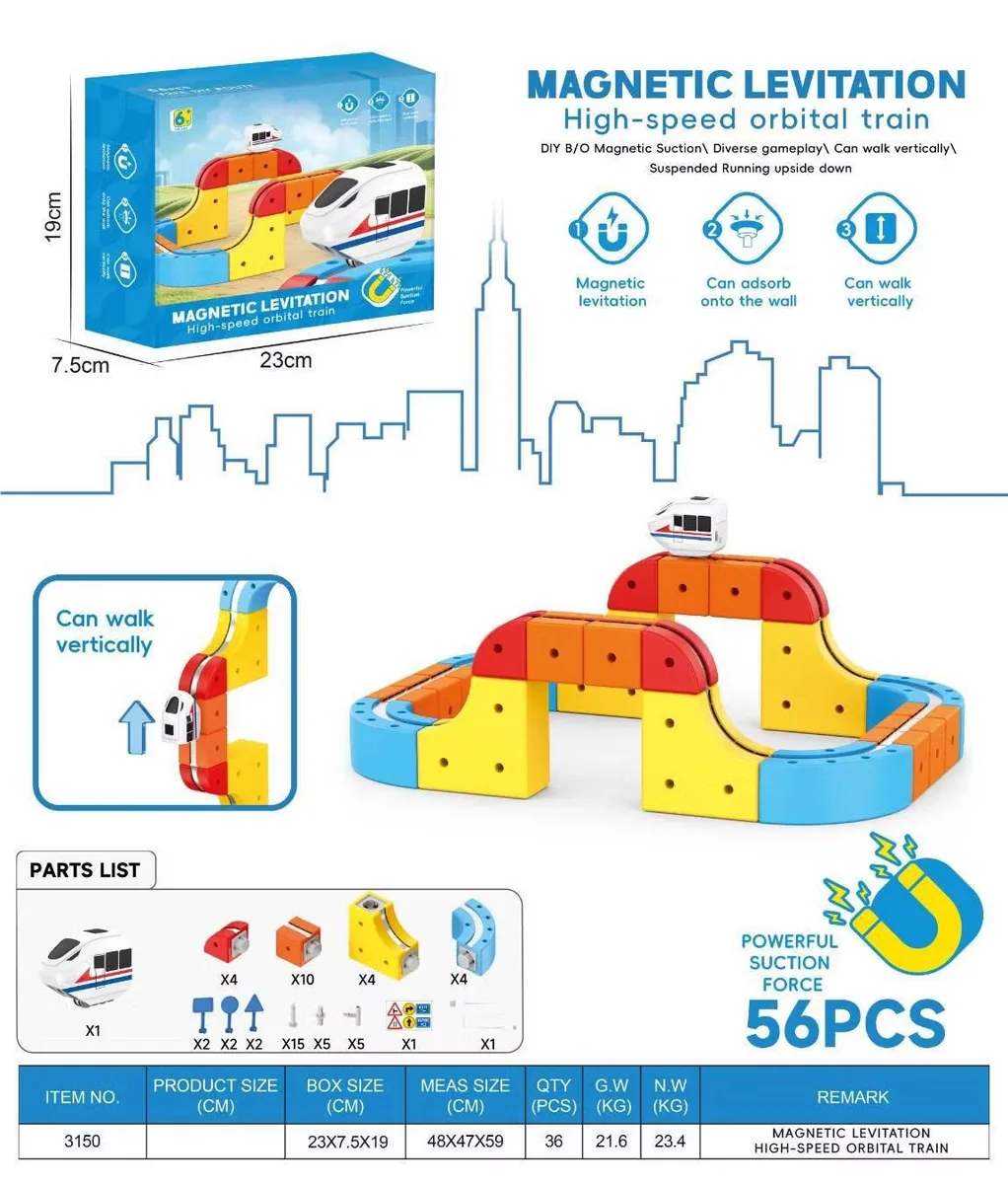 Оптовая продажа детских игрушек 56PCS Разнообразные магические треки кубики пластиковые магнитные строительные блоки рельсовый электромобиль антигравитационный магнитный всасывающий высокоскоростной