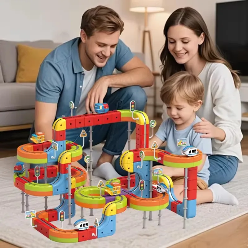 Игрушки с пазлами Xinbo Montessori 229PCS Магнитный трек с парящим поездом для детей, набор строительных блоков STEM
