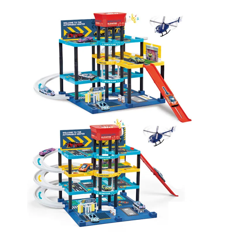 4 Дорожные игрушки для детей с конструкцией трека и парковкой с 4PCS скользящими легкими автомобилями и самолетом