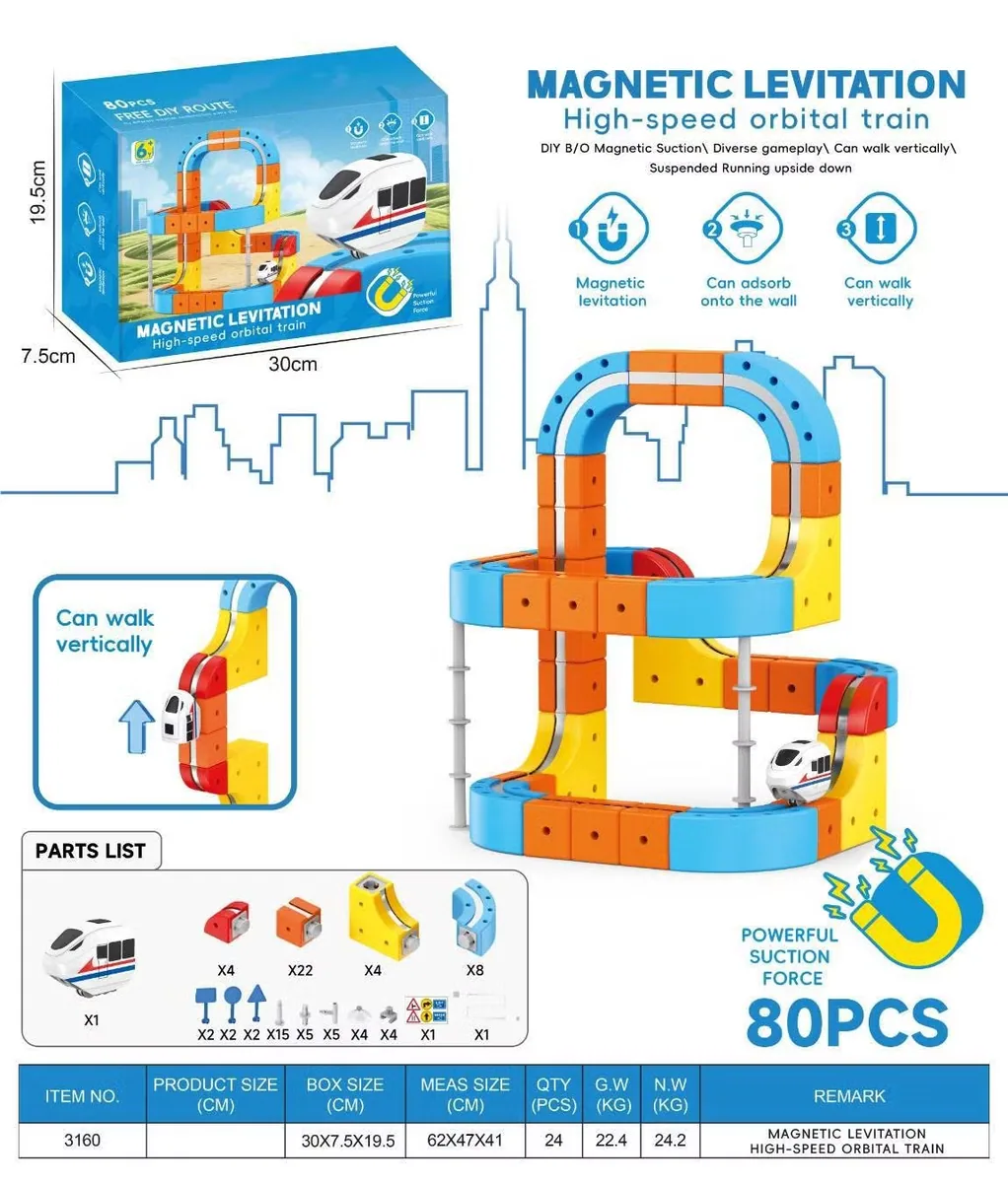 Оптовая продажа детских игрушек 80PCS Разнообразные магические треки кубики пластиковые магнитные строительные блоки рельсовый электромобиль антигравитационный магнитный всасывающий высокоскоростной