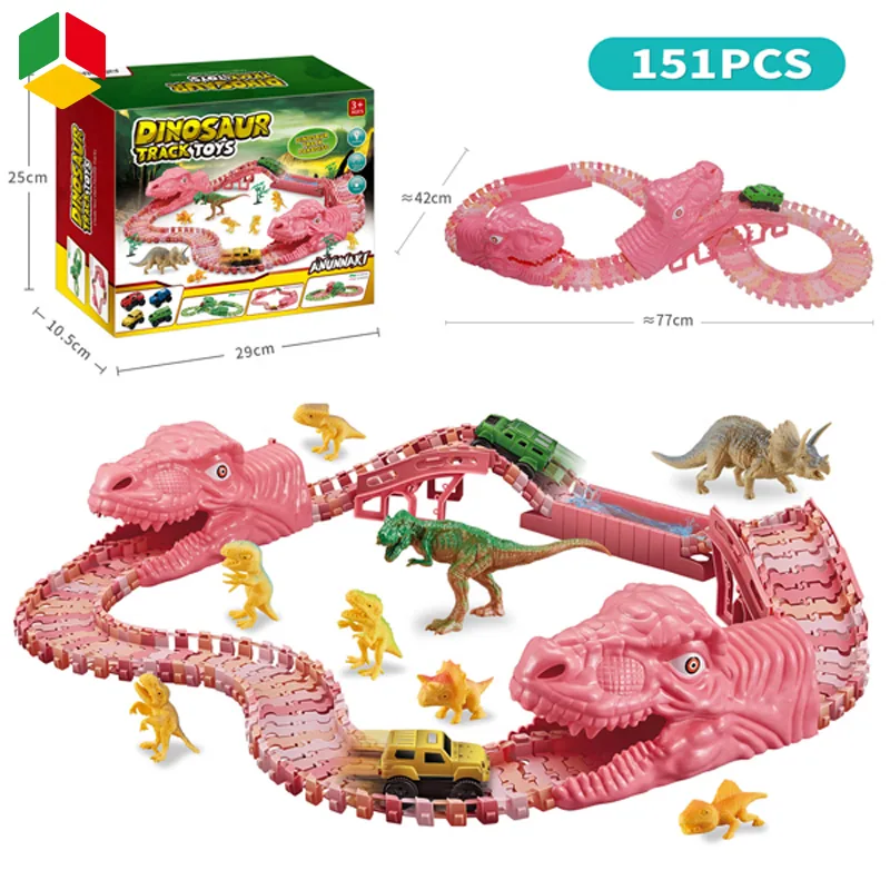 Детская игрушка QS Kids новый продукт DIY пластиковый розовый динозавр собранный трек электрический автомобиль