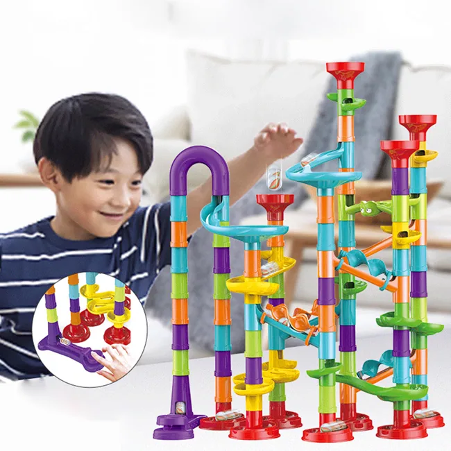 113PCS Пластиковая игрушка для сборки - гоночная трасса с шариками, развивающие блоки для детей, образовательные игрушки для детей