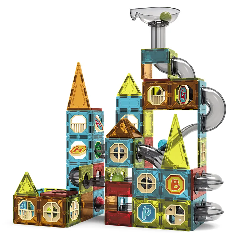 182PCS Делюкс набор магнитных строительных игрушек для детей, обучающий сборке, шаровая гоночная трасса, магнитные плитки, строительные блоки