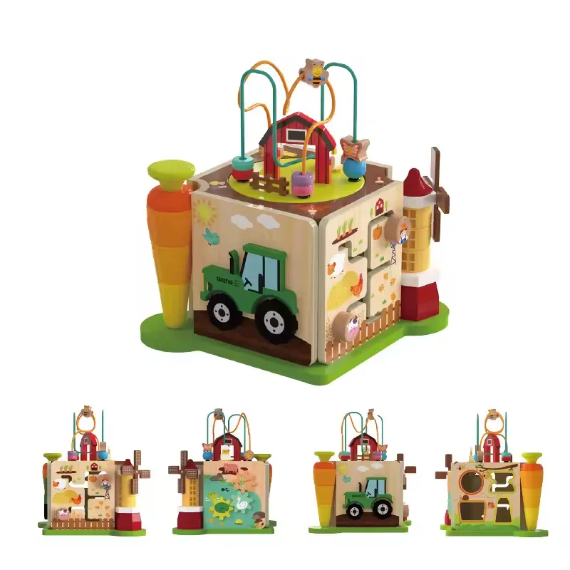 Полярная Тематика Детский Образовательный 4-Sided Игровой Куб Многофункциональный Лабиринт с Бусинами и Игрушка для Сортировки Форм