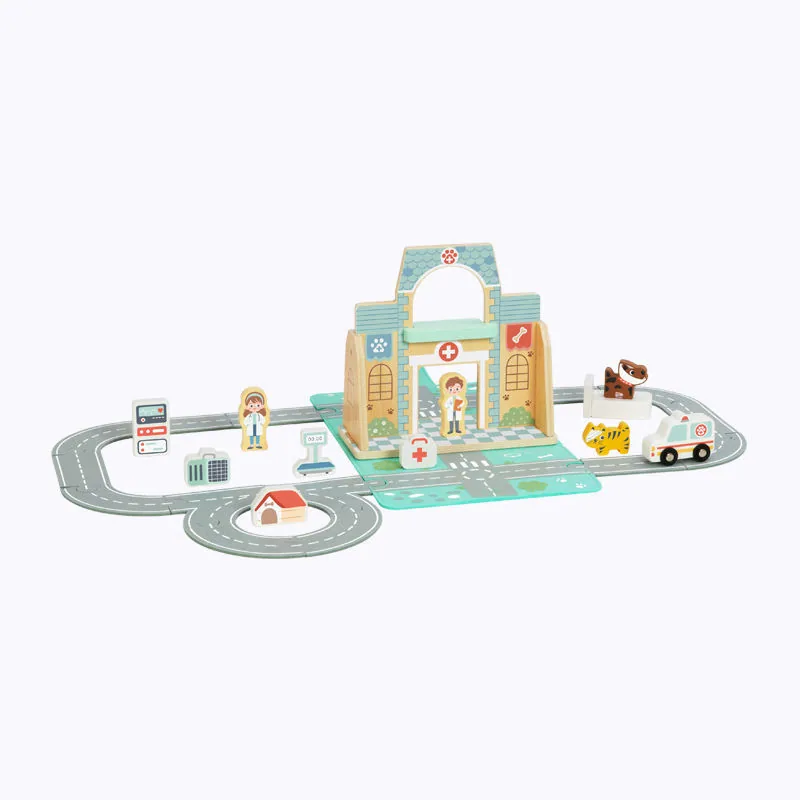 2026montessori Сенсорные деревянные игрушки Фетровая больница для домашних животных Складные сенсорные образовательные игрушки для детей
