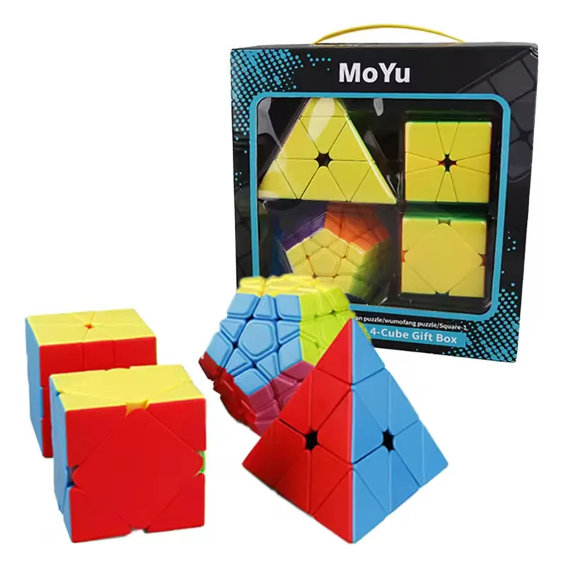Горячий набор кубиков без наклеек Magic Cube 4 в 1 Образовательный набор головоломок Moyu Speedcubing Mirror Triangle Xiezhuan