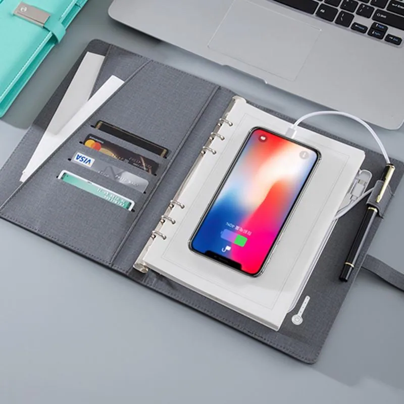Набор подарков с беспроводной зарядкой из PU-кожи, бизнес-блокнот с Power Bank и USB-накопителем, доступна индивидуальная гравировка логотипа