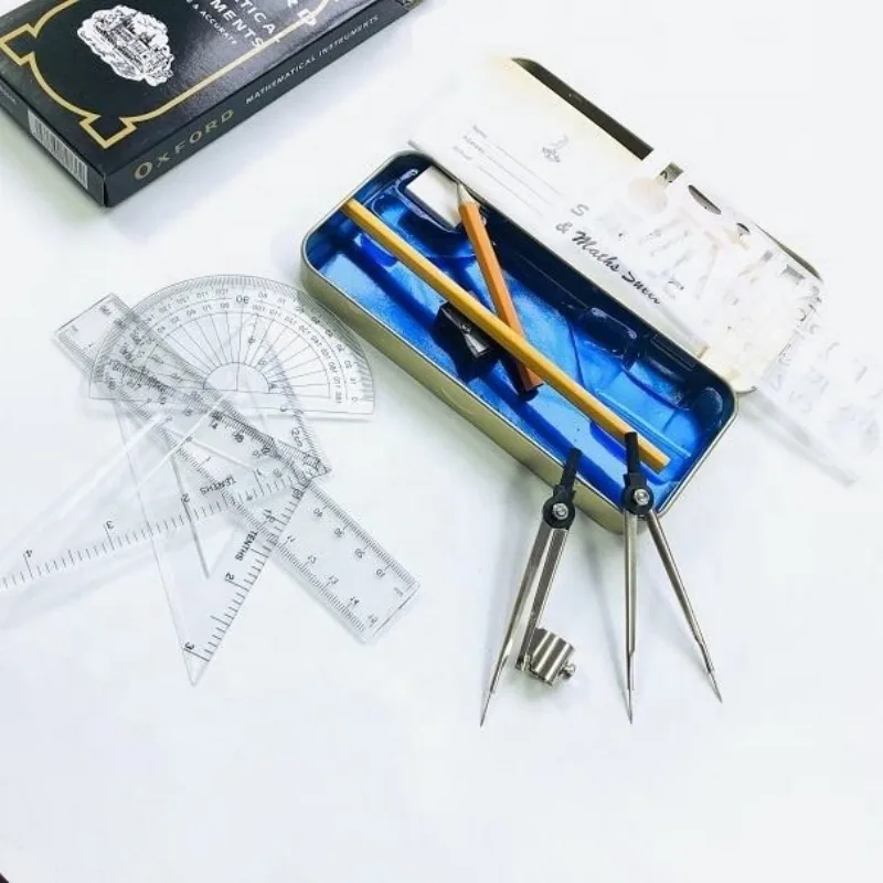 9PCS Комбинированный математический металлический компас пластиковый канцелярский набор с коробкой