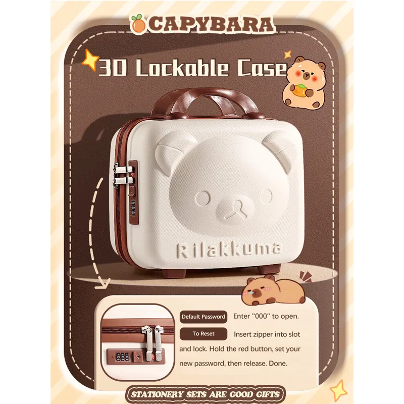 Набор канцелярских принадлежностей Rilakkuma Capybara в запирающемся 3D кейсе с полным набором канцелярских товаров