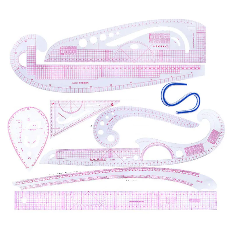 Набор пластиковых линейок для шитья с французскими кривыми Clear Professional 7/9PCS
