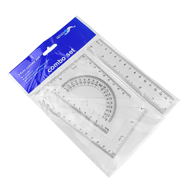 Оптовая школьная канцелярия 4PCS 15cm Набор пластиковых линейок для геометрии для школы