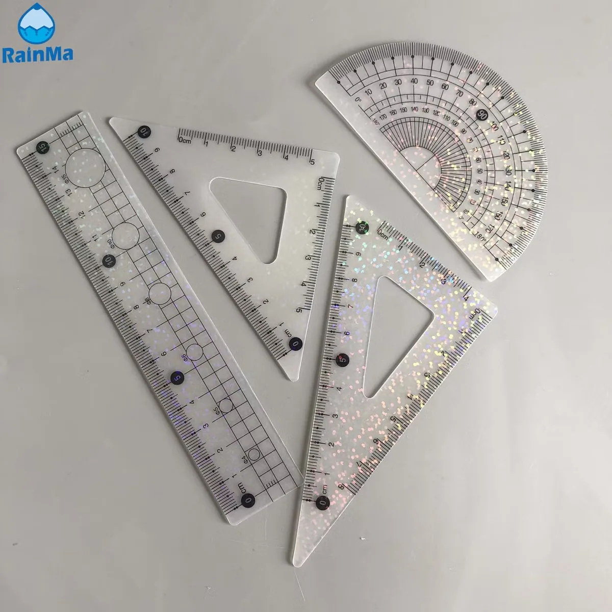Офисные канцелярские принадлежности 4PCS 15cm Набор пластиковых мягких геометрических линейок с пайетками