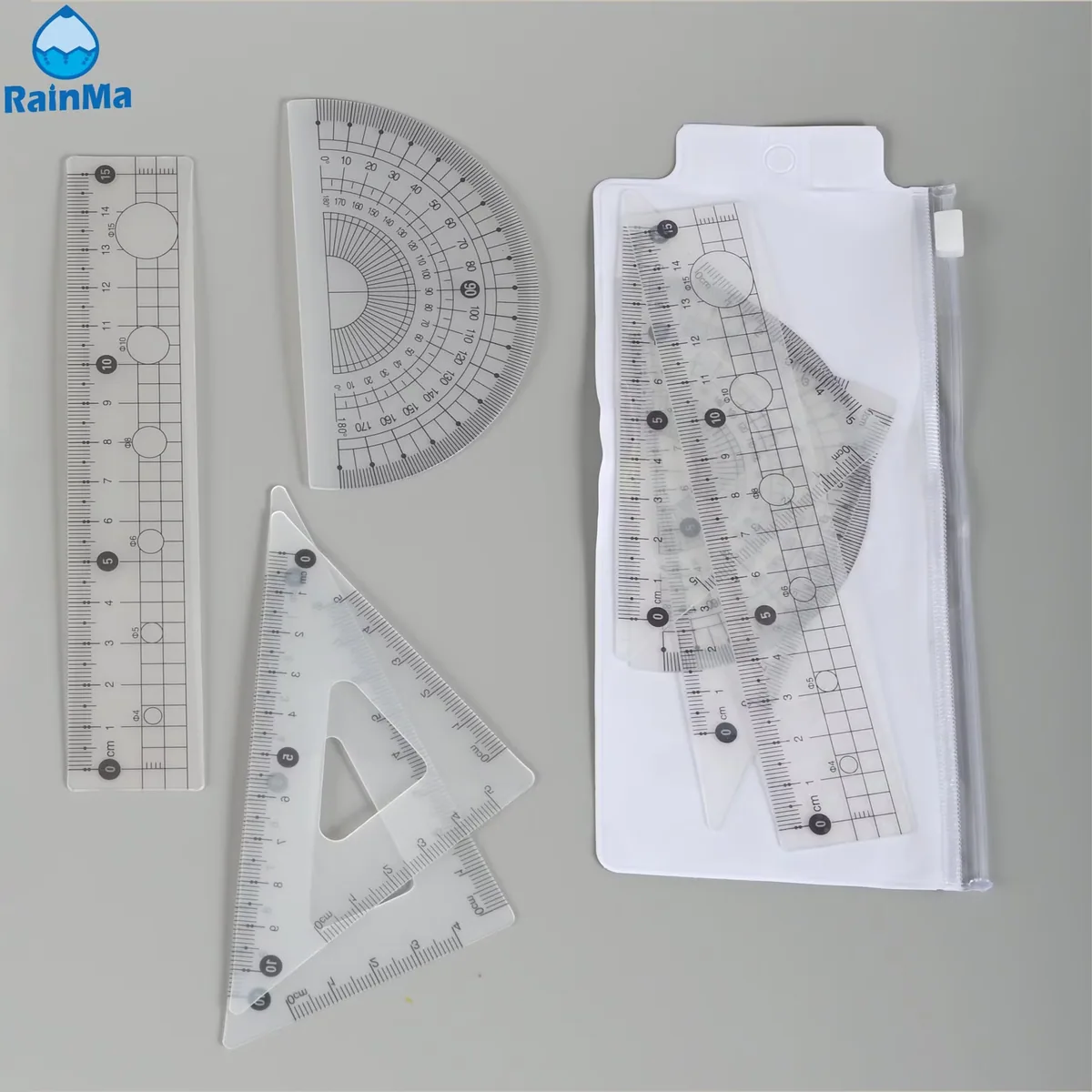 15cm Прозрачный мягкий 4PCS набор школьных линейок с упаковкой из ПВХ