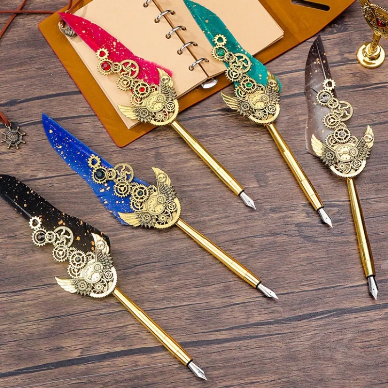 Изысканная перьевая ручка с золотыми пятнышками и коробка с восковой печатью