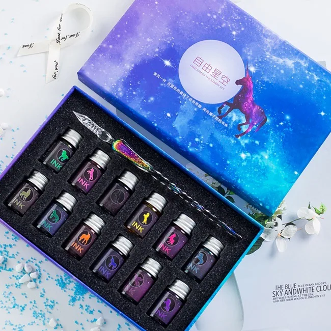 Yihuale Crystal Vintage стекла с помощью пера DIP 12 цветов чернил