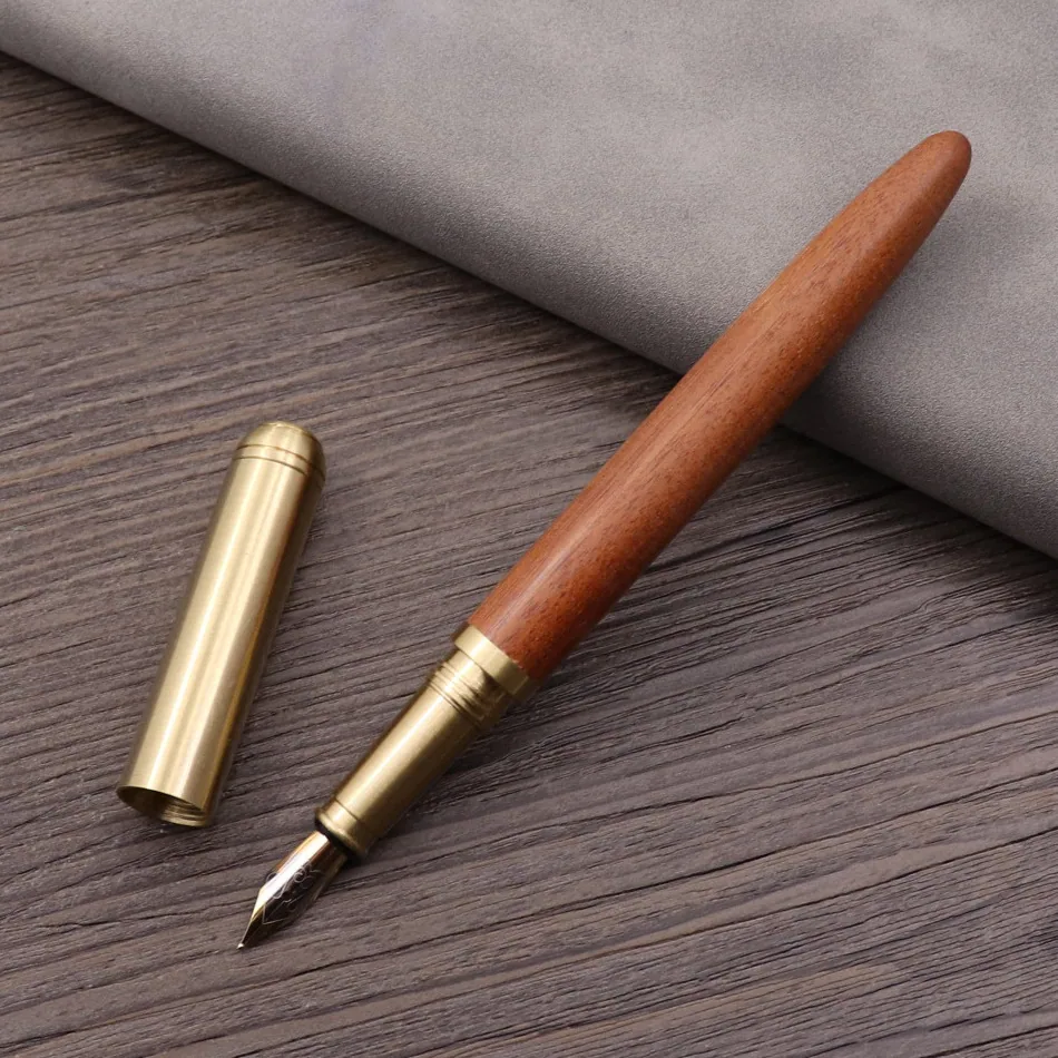 Перо из дерева металлик латунь Подарочная ручка Лазерная маркировка масло из сандалового дерева Перо
