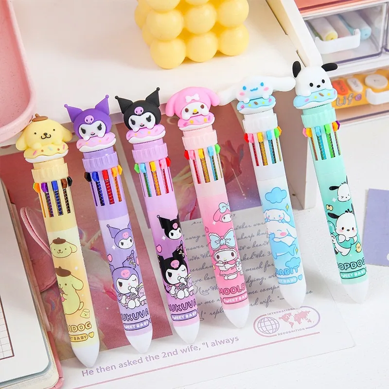 10 Цветные ручки Sanrio Оптовая продажа школьных канцелярских товаров Милые ручки
