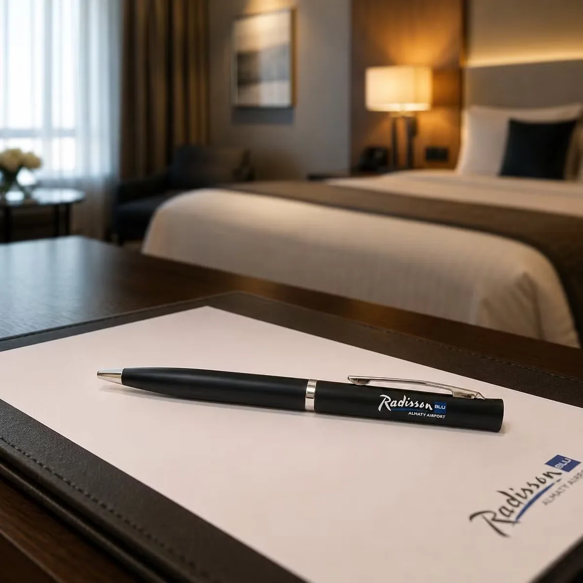 Ручки с логотипом Radisson для бизнес-отелей, напечатанные для использования в номерах