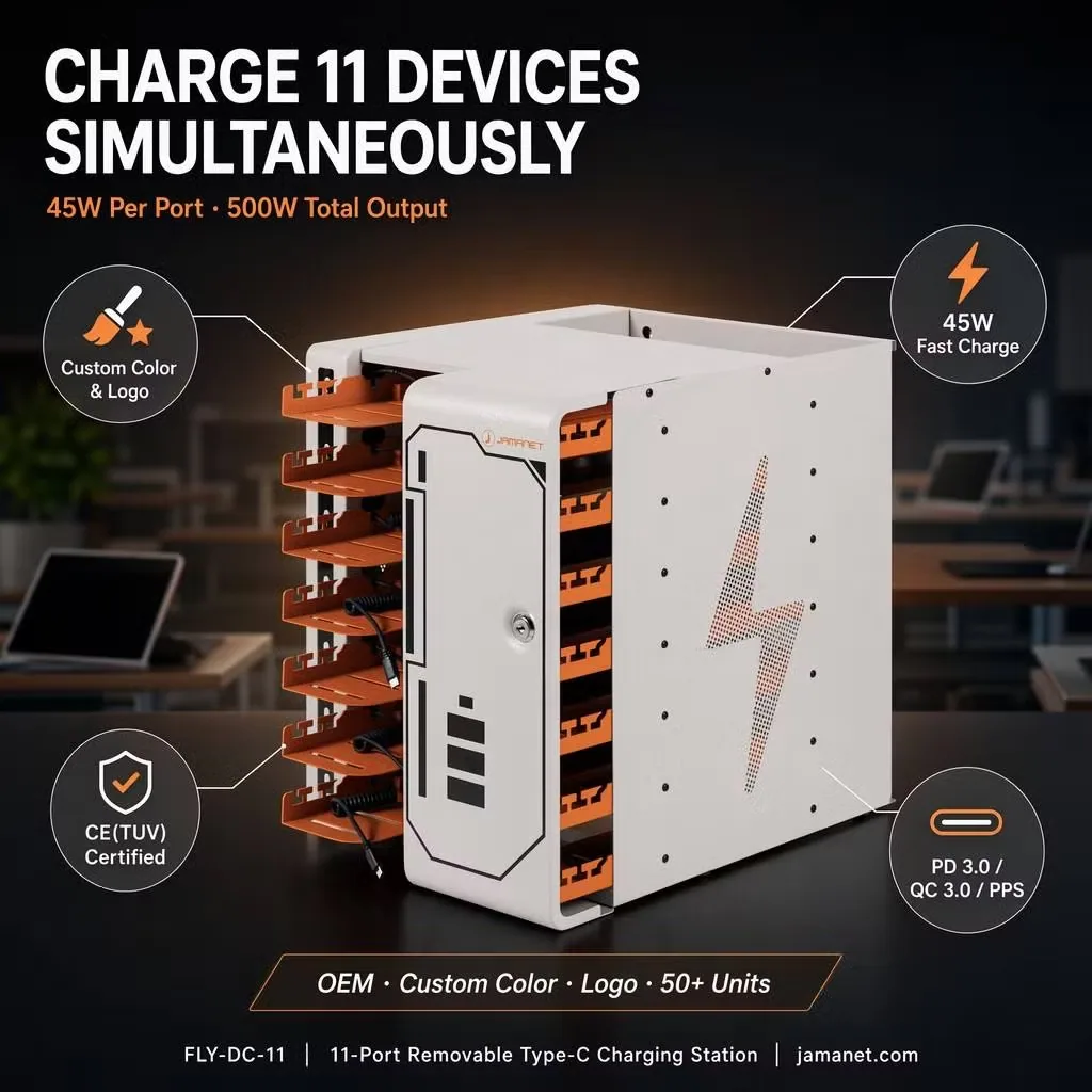 Новая функция настенного зарядного устройства с 11 портами, Type-C 18W/30W/45W USB-a 12W безопасная зарядная станция в шкафу