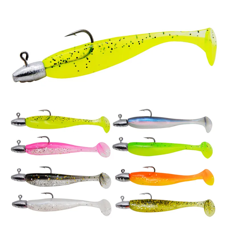16PCS Головной крючок для рыбалки 6cm/3G Рыба с хвостом в форме буквы Т 5 Набор бионических грузил для приманки