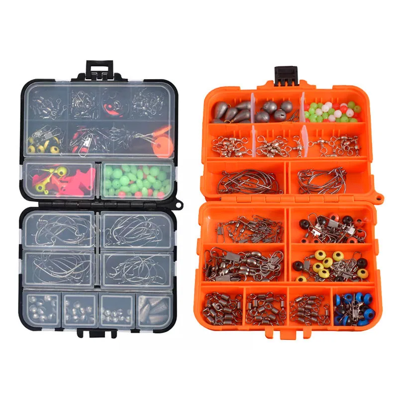 165PCS 205PCS Набор аксессуаров для рыбалки Sea Rock, комплект крючков, вертлюгов, грузил, бусин, булавок, бобов, коробка для рыболовных снастей