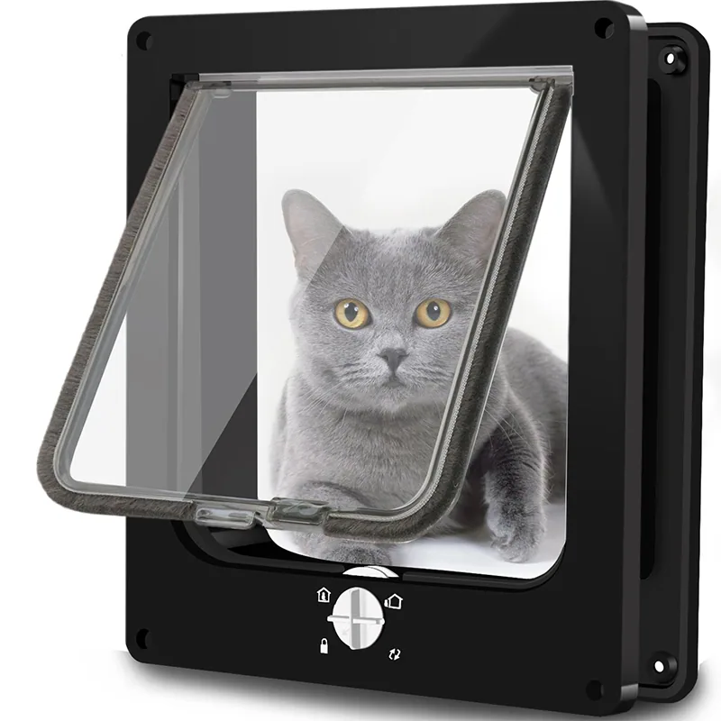 Эксклюзивная патентная фабрика двери Cat Amazon Горячая продажа продукции для ПЭТ 4-х полосная Магнит. Крышка черная M Кат. Створка