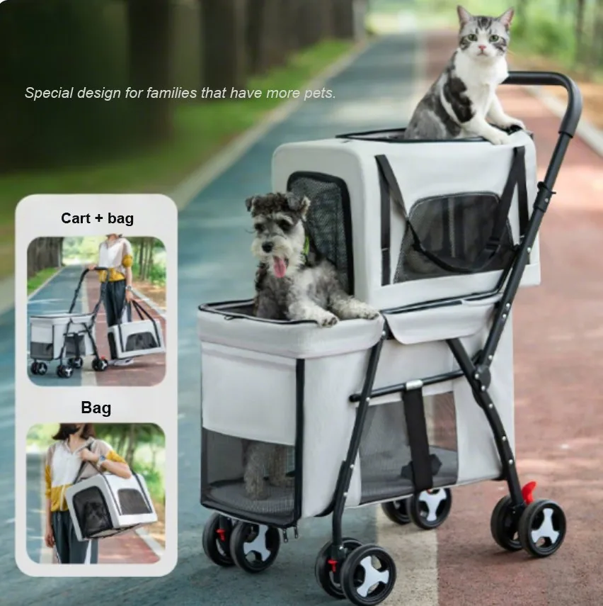 Портативная складная 4-Wheel двухслойная коляска для домашних животных для маленьких и средних собак и кошек, съемная, легкая, из оксфордского материала