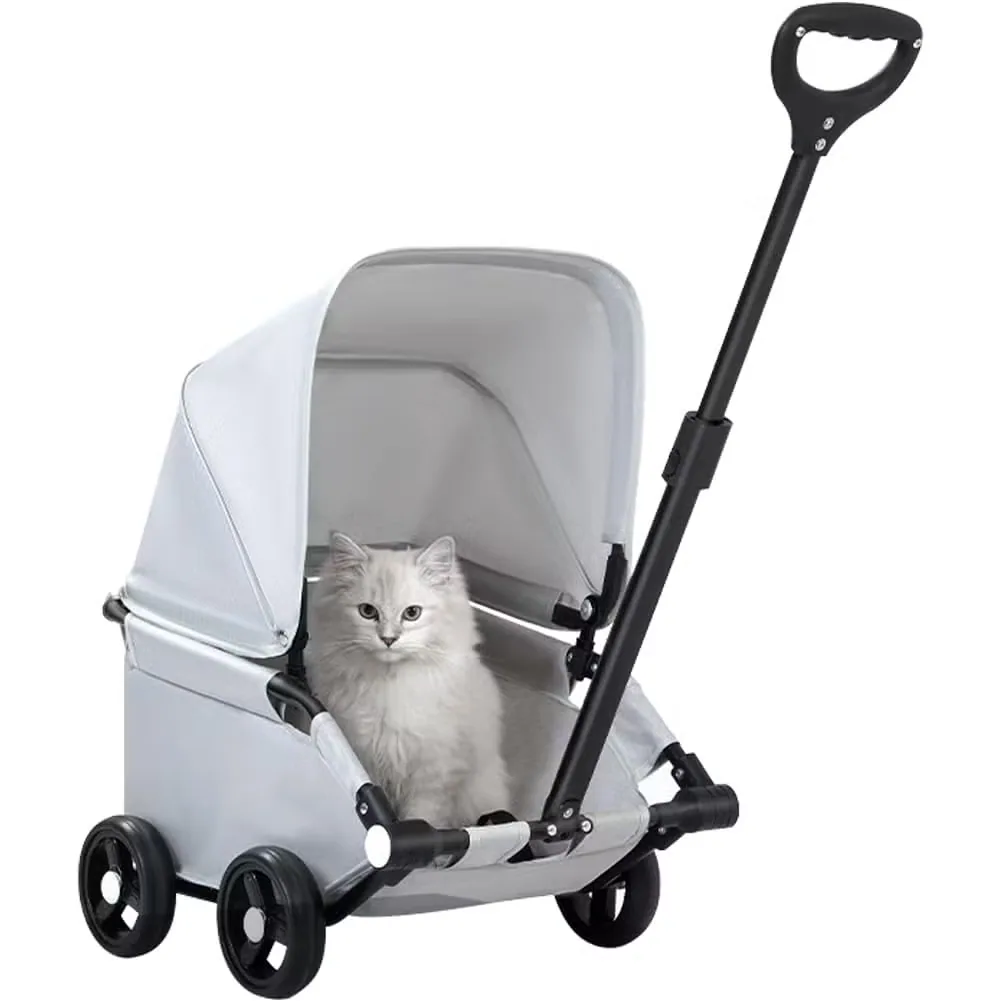 4-Wheel Коляска для домашних животных с складным солнцезащитным козырьком, складная тележка для домашних животных для кошек и щенков, для прогулок, покупок и путешествий на свежем воздухе