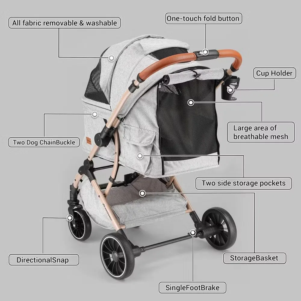 Коляска для собак 4-Wheel Коляски для домашних животных для средних собак до 50lbs