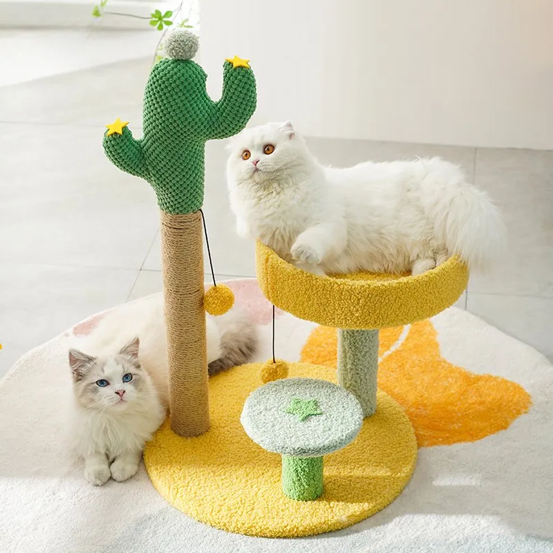 Новый дизайн кошачьего дерева для лазания, маленький кактус, кошачье дерево для царапания с кошачьим гнездом, товары для домашних животных