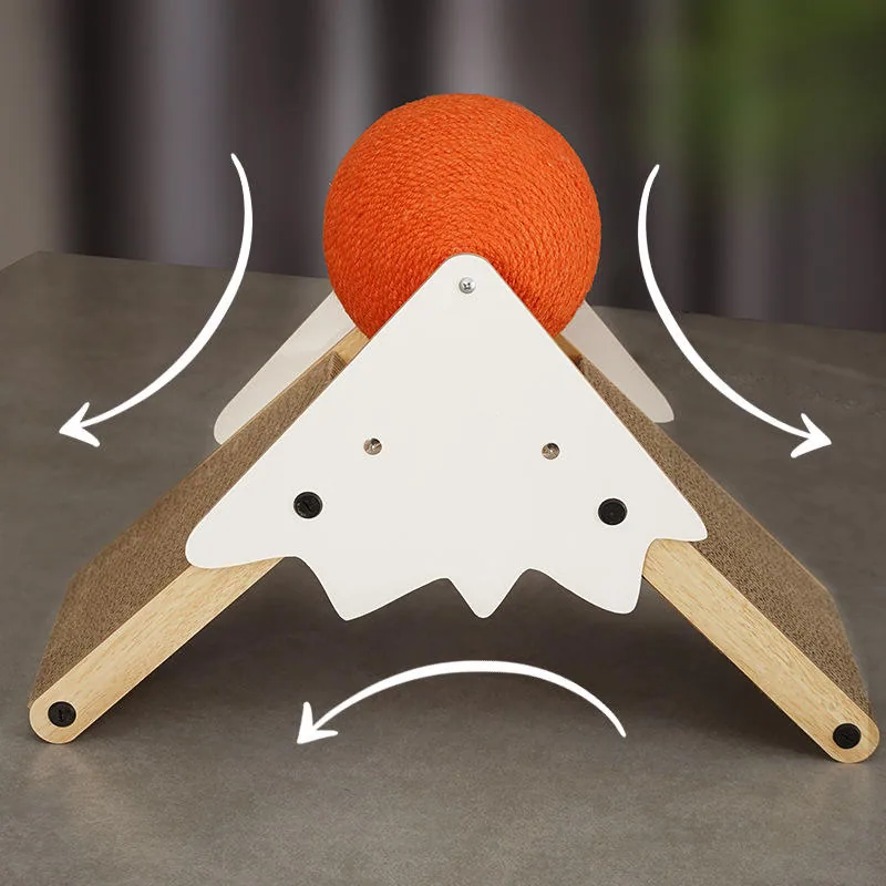 Картонный когтеточка в форме кота с наклоном, гофрированный картон с игрушкой для кошек из сизаля