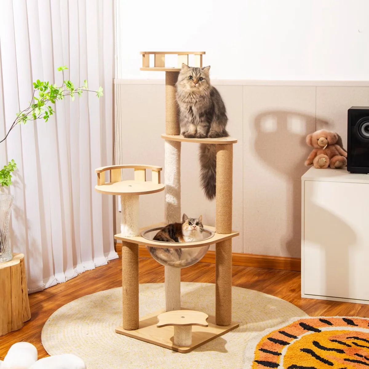 Кошачье дерево для лазания с деревянным сизалем и когтеточкой