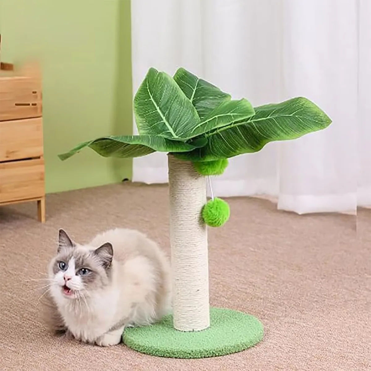 Когтеточка для котят с листьями для домашних кошек - зеленая
