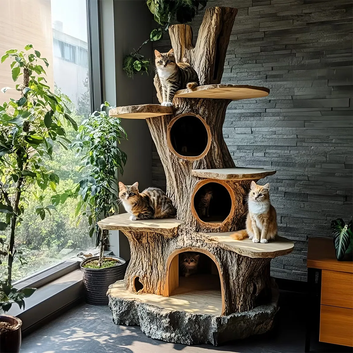 Роскошное кошачье дерево для нескольких кошек, экстра-large кошачья башня с 5 платформами и уютными укрытиями