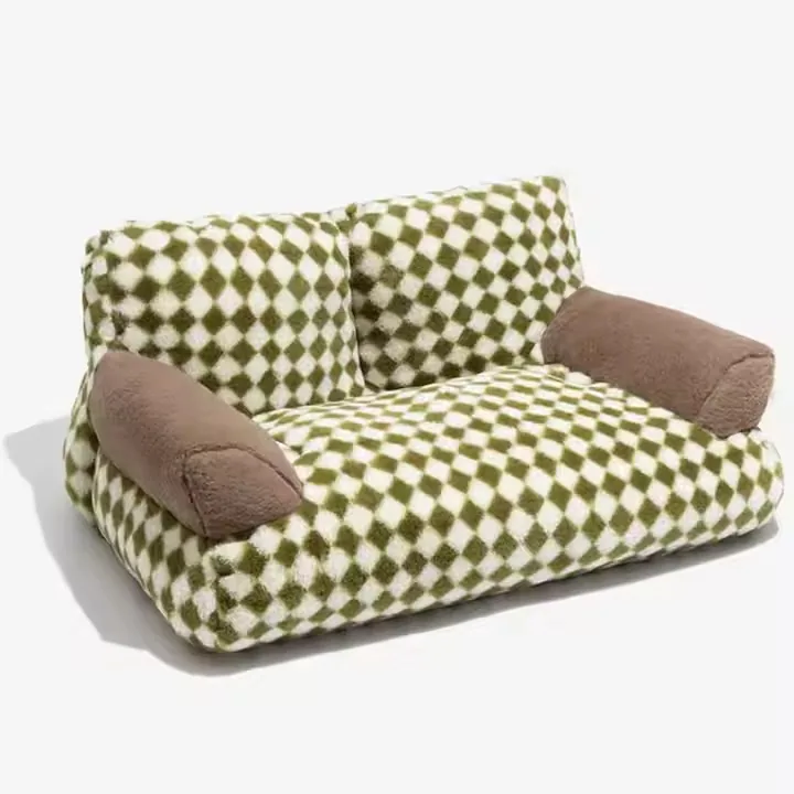 Кошачья и собачья кровать-диван с клетчатым узором, washable