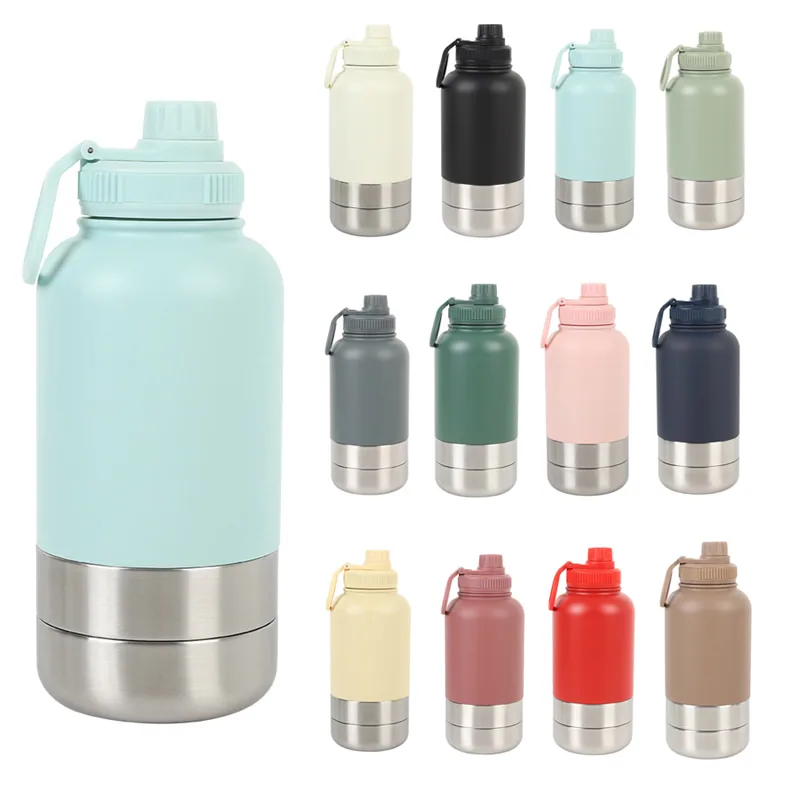 E&S Индивидуальный Логотип 32oz Портативный Нержавеющий Кормушка для Питомцев 3-in-1 Стильная Уличная Поилка с Изолированным Бутылкой для Воды для Собак