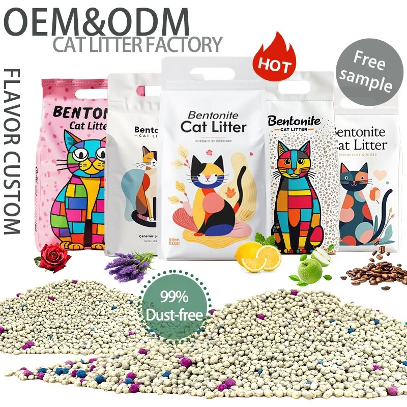 OEM/ODM Продукты для чистки домашних животных Натуральные Легкие в очистке Неприлипающее дно Оптовая лаванда Эффективная дезодорация Продукты для домашних животных Бентонитовый наполнитель для кошек