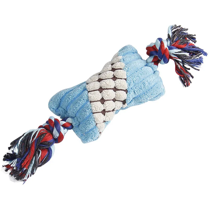 Оптовая игрушка для собак из плюша с squeaky, хлопковая веревка, устойчивая к укусам, интерактивная игрушка в виде конфеты