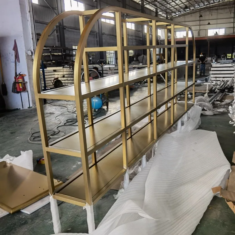 Ресторан отеля Нержавеющая сталь Декоративные полки латунь Металл рама Rack