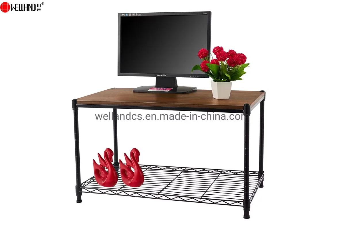 Многофункциональные 2 уровни DIY металлической проволоки для хранения телевизора или рабочего стола с МДФ-столешницей