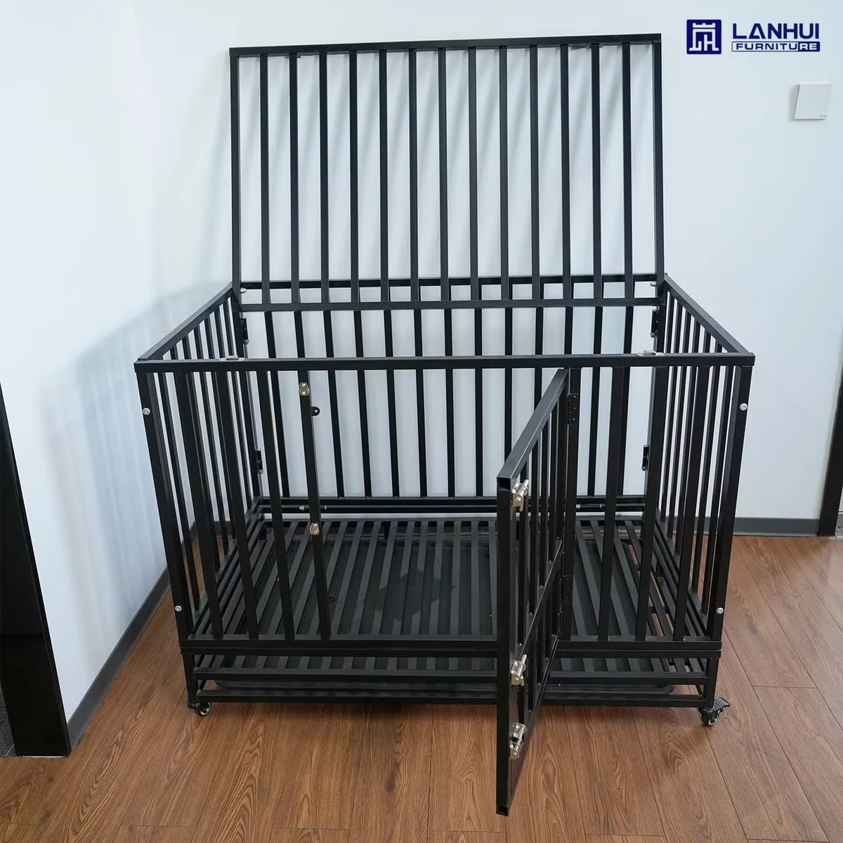 Стальная клетка для собак с низкой ценой на продажу, металлическая черная клетка