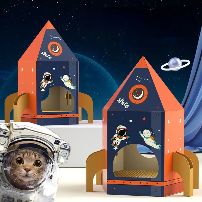 Кошачий укрытие, ретро космический корабль когтеточка для домашних игр Esg19357