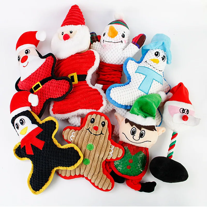 Рождественские пончики игрушка с squeaky звуком для домашних животных, игрушка для жевания, облегчение, праздничный звуковой мягкий Санта для собак