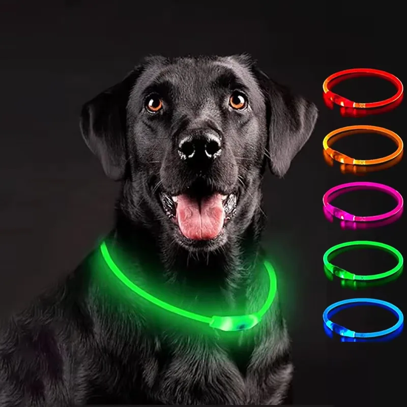 Светящийся в темноте водонепроницаемый ошейник для собак с двойным RGB цветом и светодиодами, обеспечивающий безопасность кошек и собак ночью