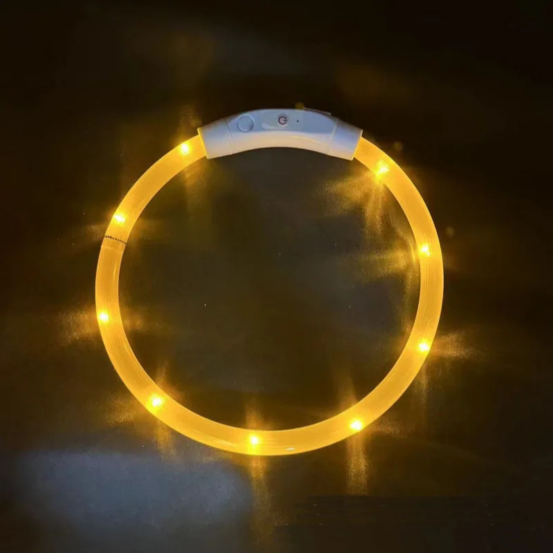 USB перезаряжаемый водонепроницаемый силиконовый ошейник для собак с LED подсветкой для прогулок на улице, против потери, мигающий и светящийся