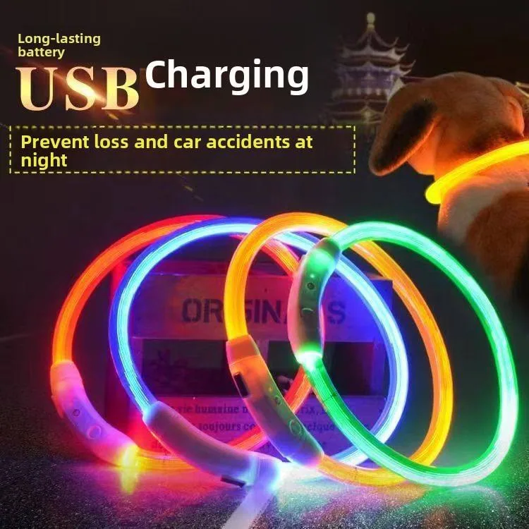 Светящийся ошейник для собак с USB-зарядкой и оптоволоконным ремешком, стиль для отдыха, использование в любое время года