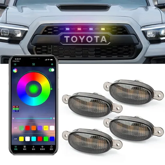 Светодиодный желтый центральный светильник для решетки автомобиля Bkr Car RGB 12V 6W подходит для декоративного освещения решетки автомобиля и дневного противотуманного света
