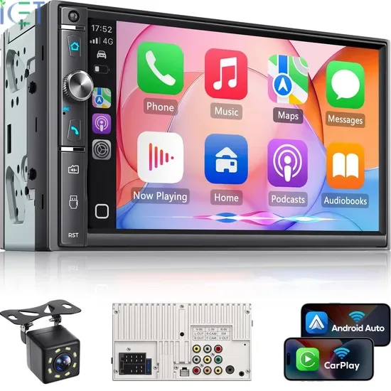 7 Дюймовый IPS сенсорный экран 2DIN Автомобильное радио с беспроводным Carplay и Android Auto с камерой заднего вида
